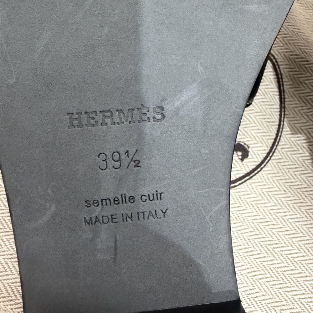 Hermes Black Leather Oran Slide Sandals New 39.5 - Picture 9 of 10